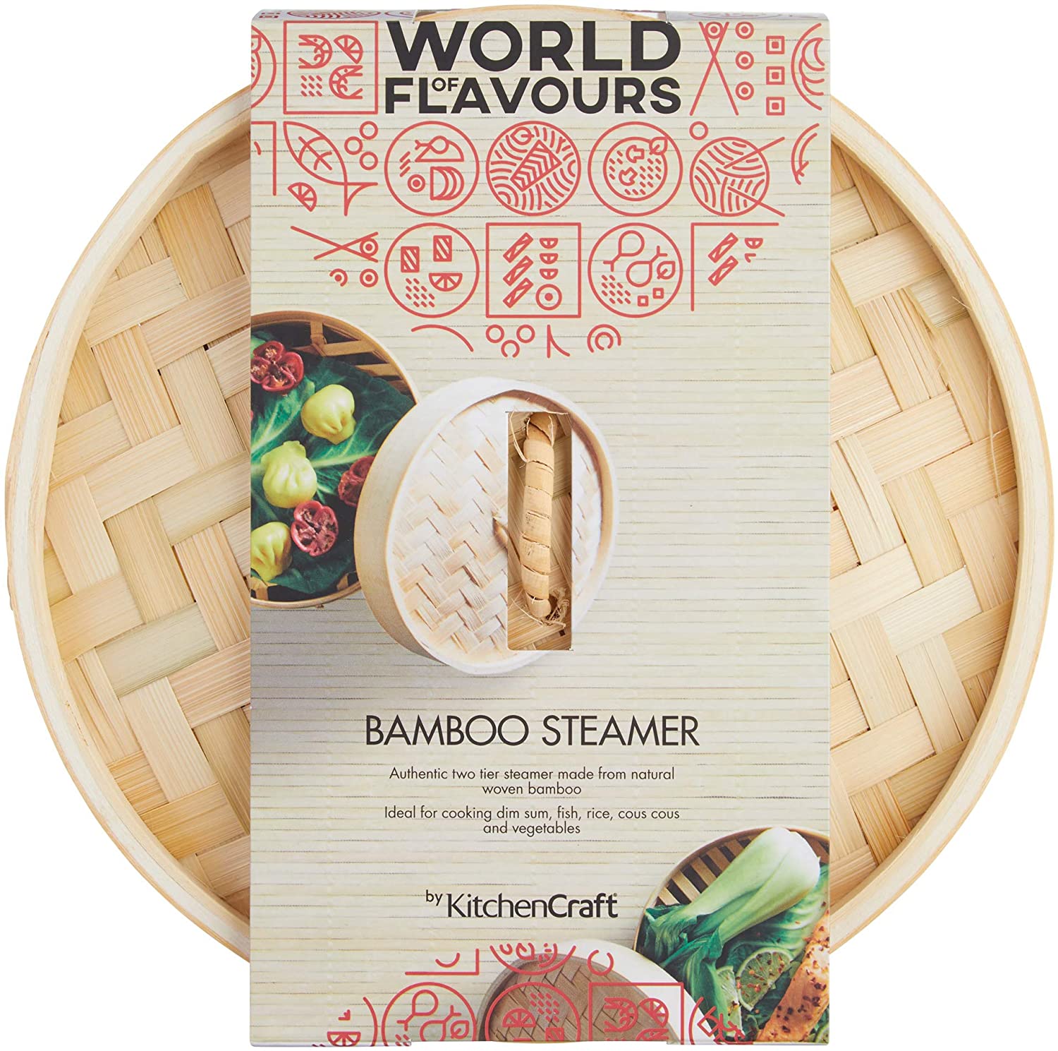 Bamboo Steamer Basket 10 Inch 25.4 Cm 2 Tier Steam Cooker for Asian Food